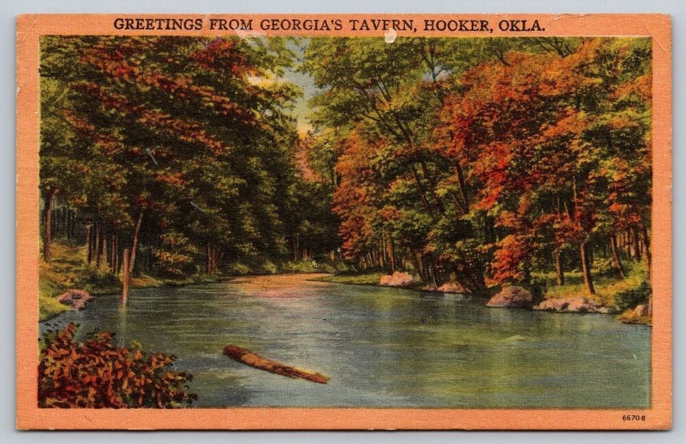 Postcard Oklahoma Hooker Georgia's Tavern River Linen Posted 1953 Stamp OK VTG